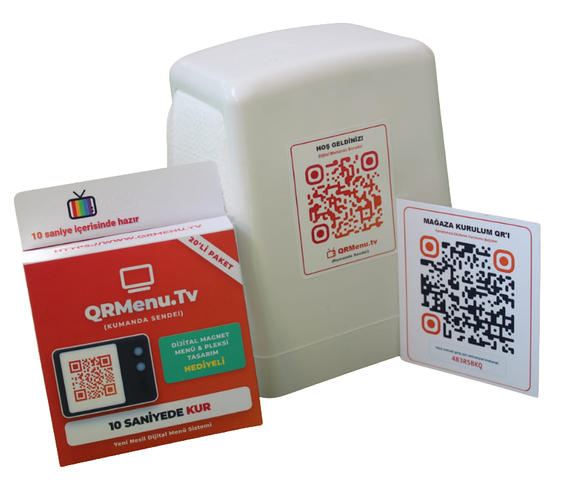 20'li Dispenser Peçetelik Üstü Etiketli QR Menü Seti